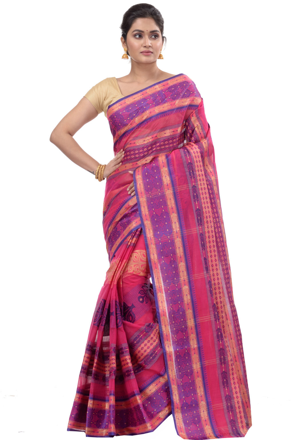 Pink Pure Cotton Saanvi Desiging Tant Saree (462)